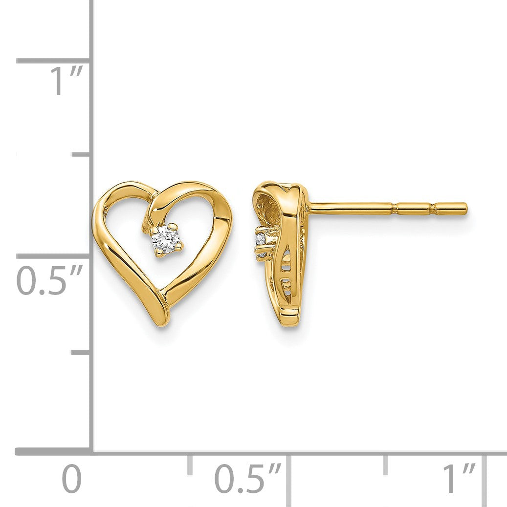 14k 1/20 carat AA Diamond Heart Post Earrings