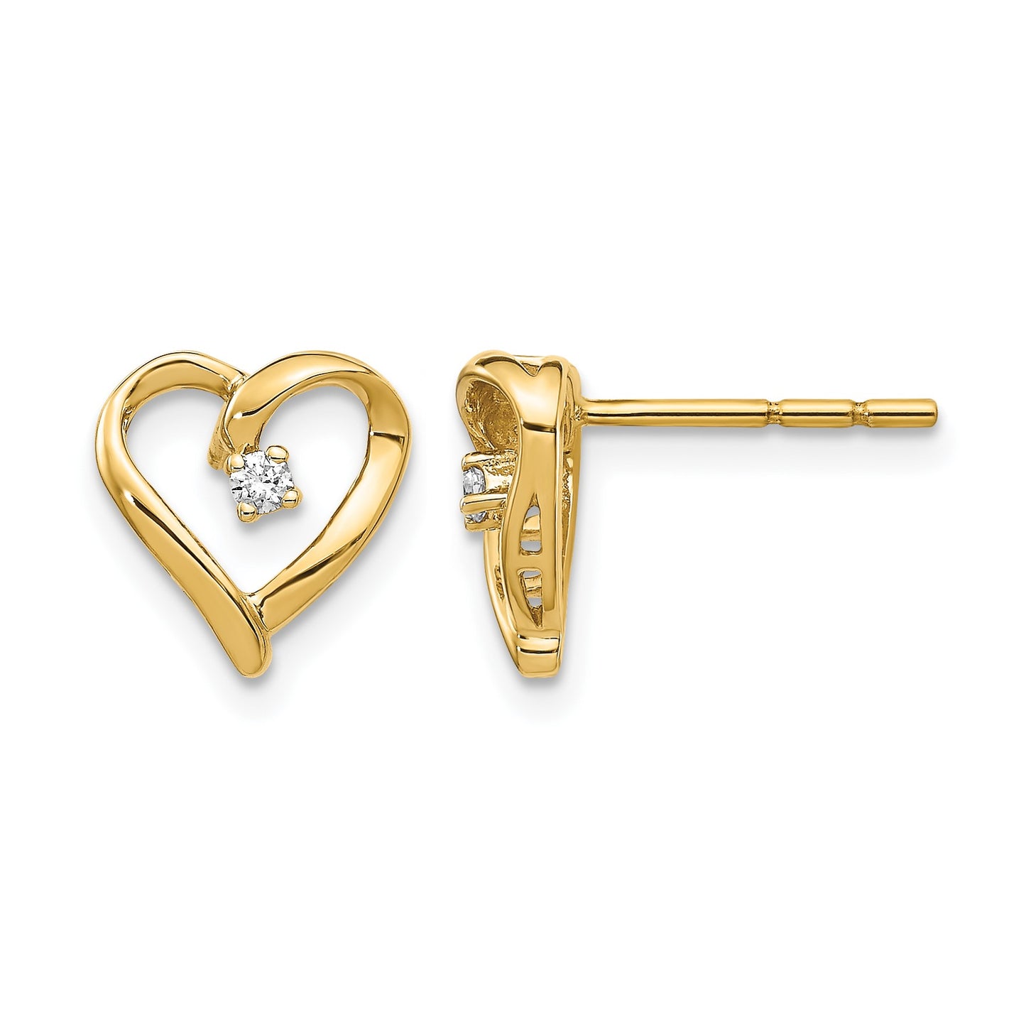 14k 1/20 carat AA Diamond Heart Post Earrings