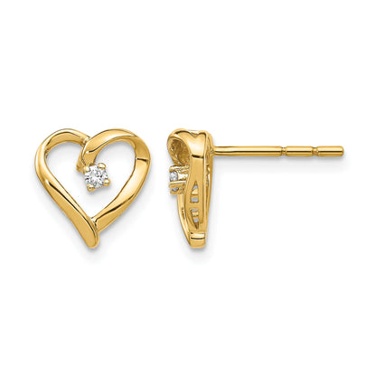 14k 1/20 carat AA Diamond Heart Post Earrings