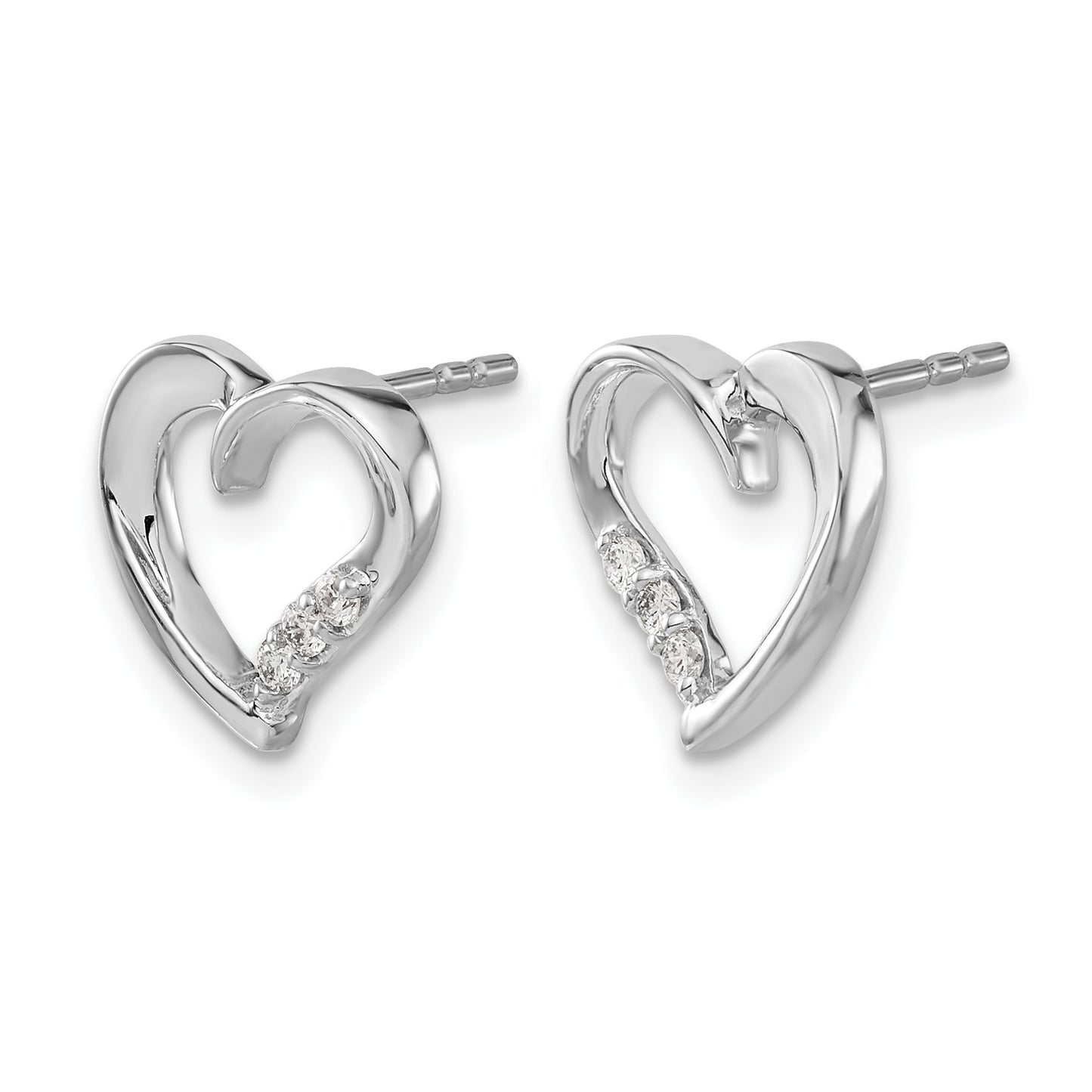 14k White Gold 1/10 carat Diamond Heart Post Earrings