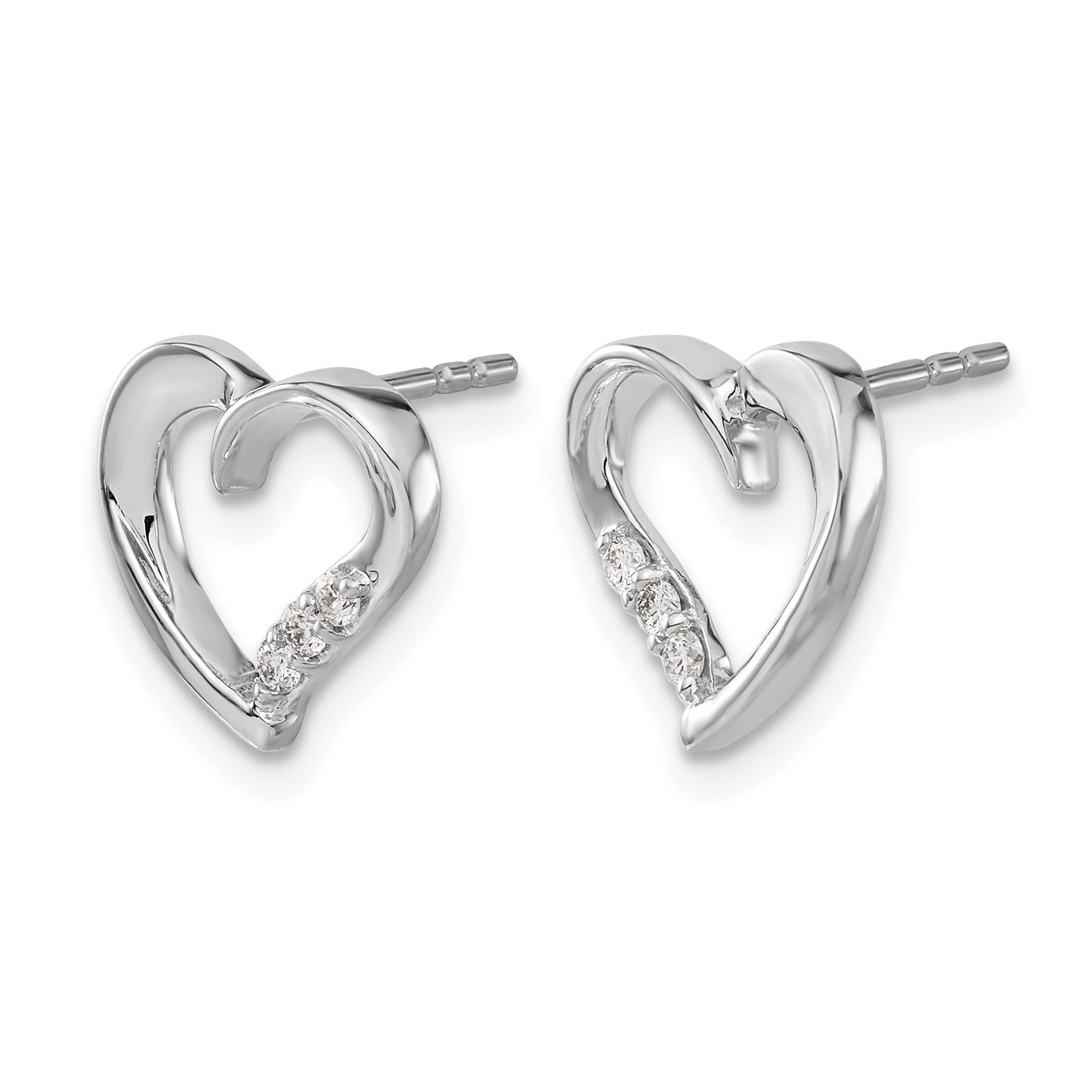 14k White Gold 1/10 carat Diamond Heart Post Earrings