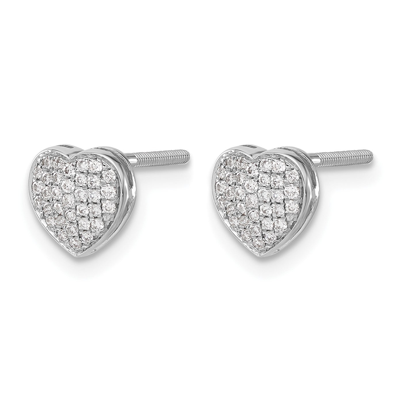 14k White Gold 1/5 carat Diamond Pave Heart Screwback Post Earrings