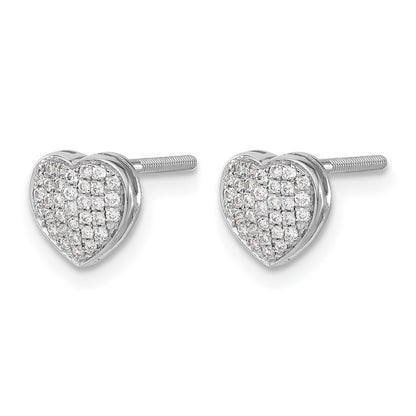 14k White Gold 1/5 carat Diamond Pave Heart Screwback Post Earrings