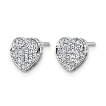 14k White Gold 1/3 carat Diamond Pave Heart Post Earrings