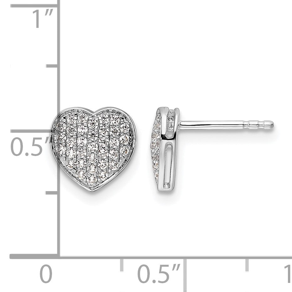 14k White Gold 1/3 carat Diamond Pave Heart Post Earrings