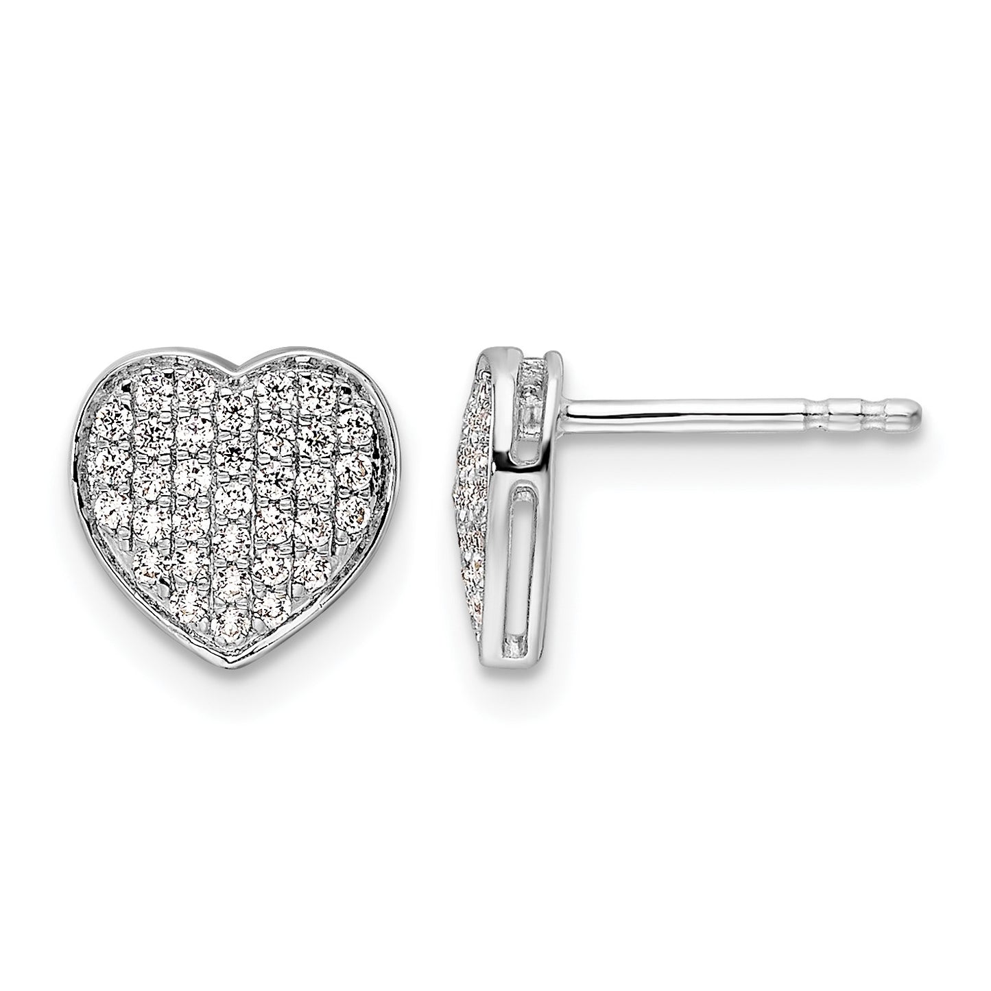 14k White Gold 1/3 carat Diamond Pave Heart Post Earrings