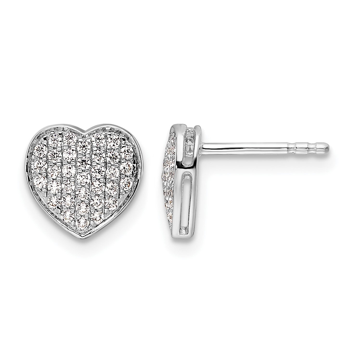 14k White Gold 1/3 carat Diamond Pave Heart Post Earrings