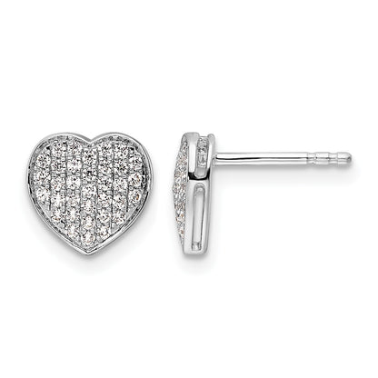 14k White Gold 1/3 carat Diamond Pave Heart Post Earrings