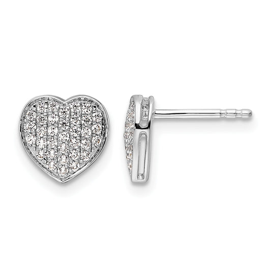 14k White Gold 1/3 carat Diamond Pave Heart Post Earrings