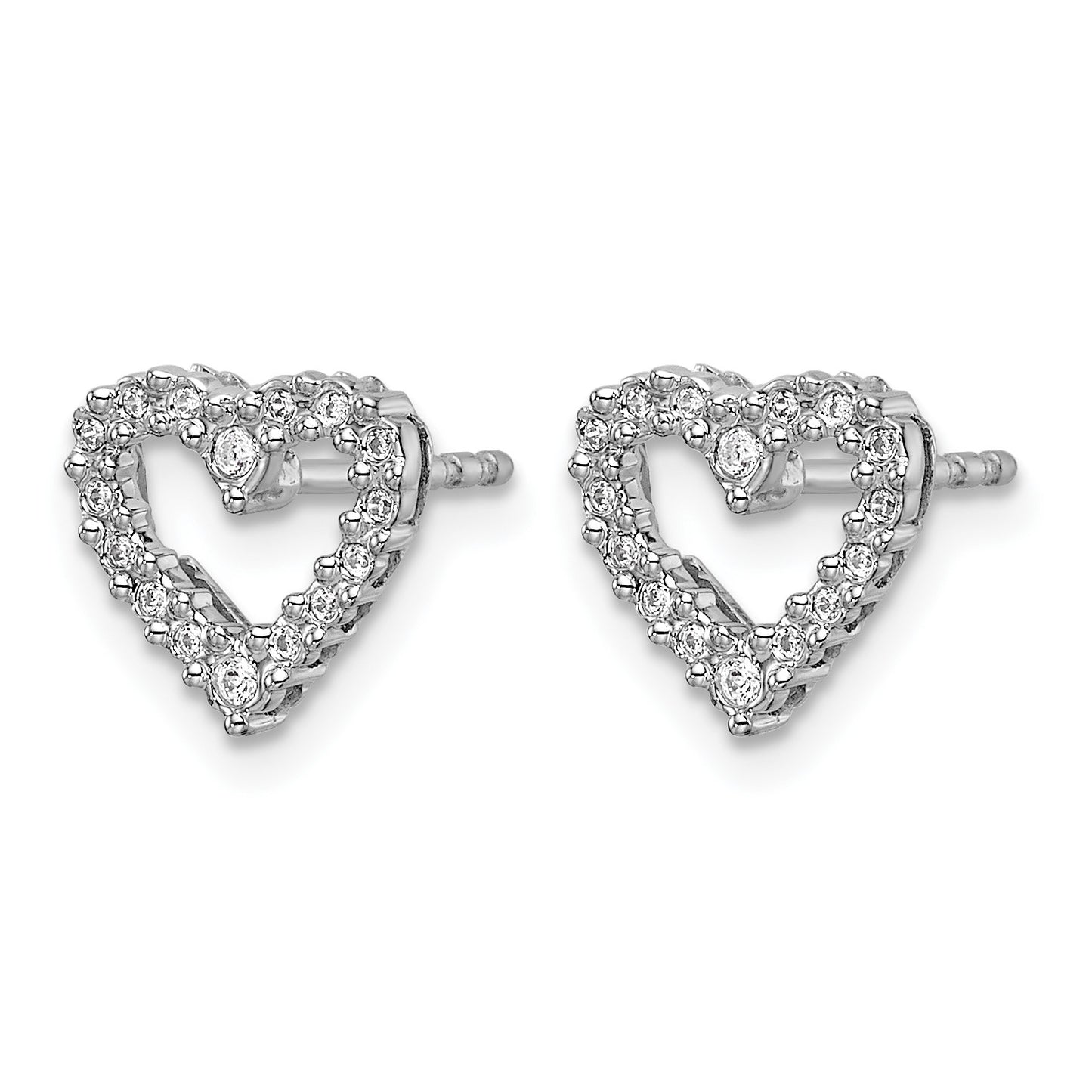 14k White Gold 1/10 carat Diamond Heart Post Earrings