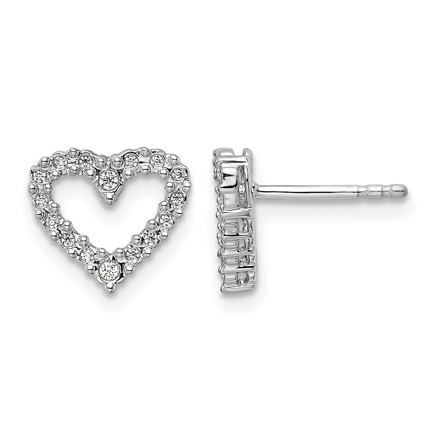14k White Gold 1/10 carat Diamond Heart Post Earrings