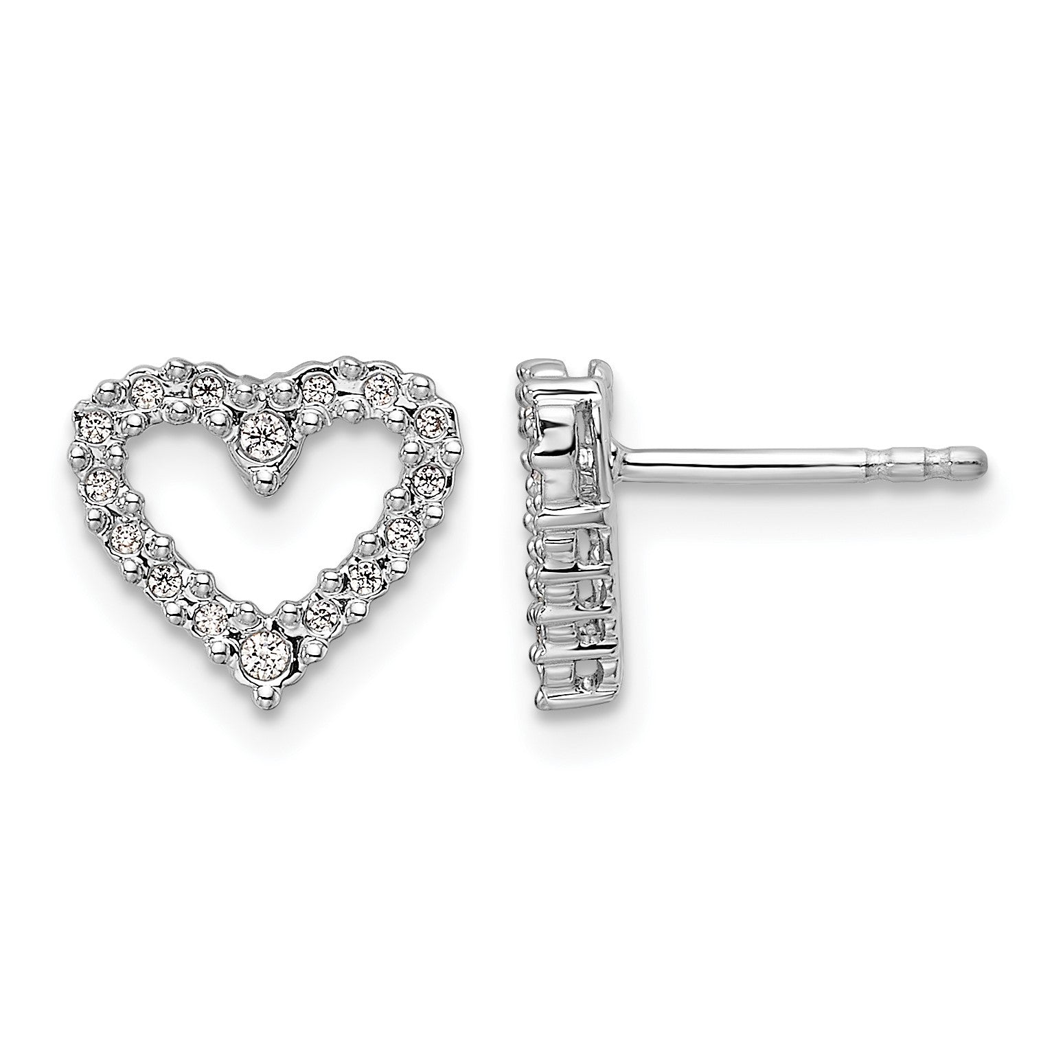 14k White Gold 1/10 carat Diamond Heart Post Earrings