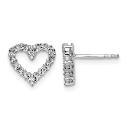 14k White Gold 1/10 carat Diamond Heart Post Earrings