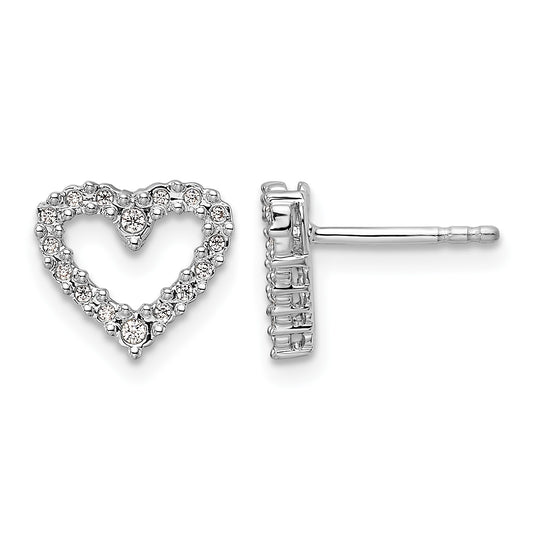 14k White Gold 1/10 carat Diamond Heart Post Earrings