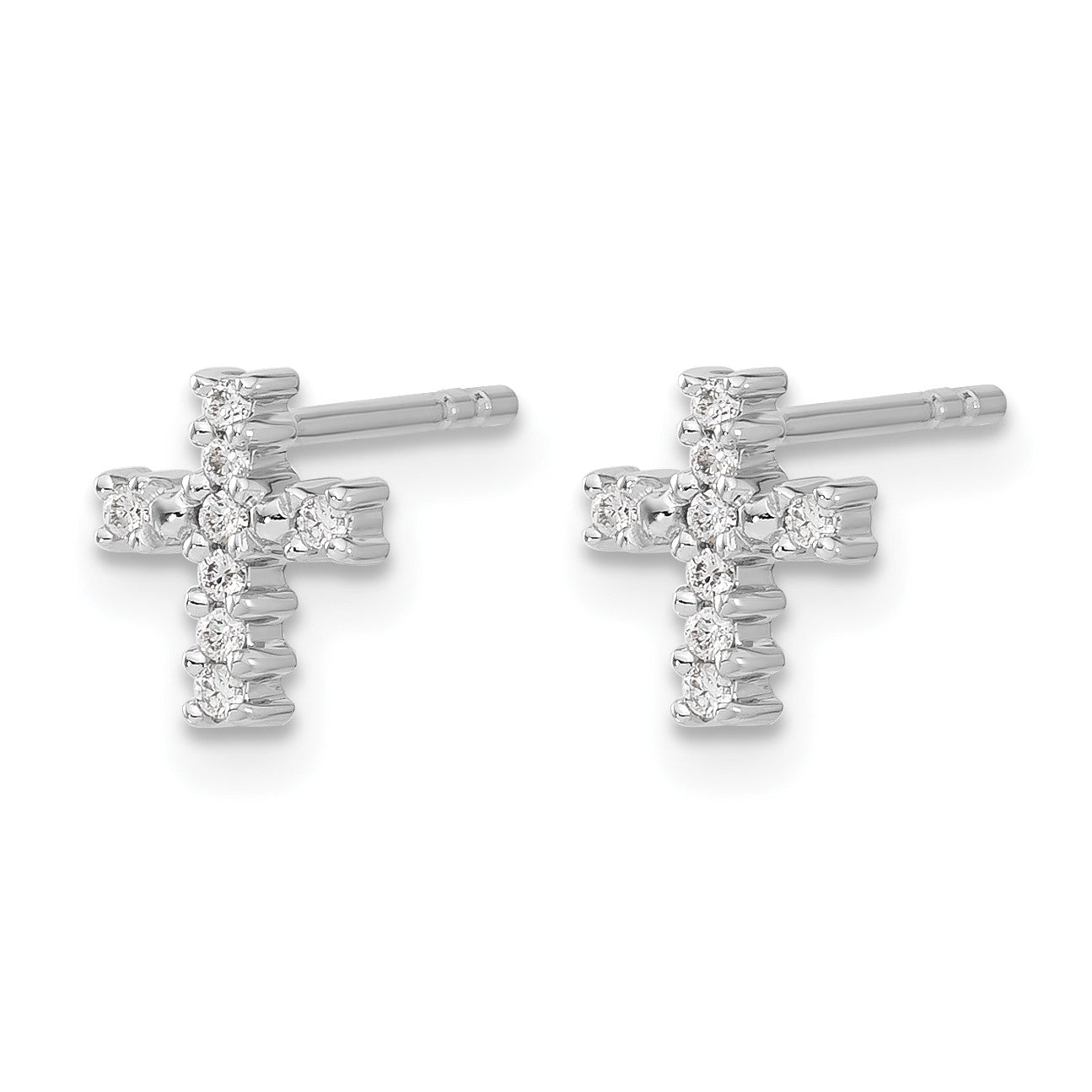 14k White Gold Polished 1/10 carat Diamond Small Cross Post Earrings