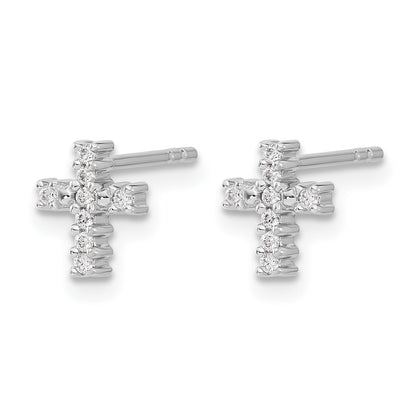 14k White Gold Polished 1/10 carat Diamond Small Cross Post Earrings