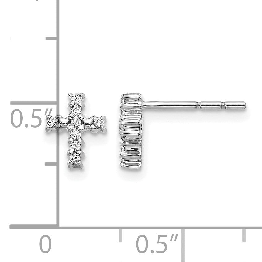 14k White Gold Polished 1/10 carat Diamond Small Cross Post Earrings