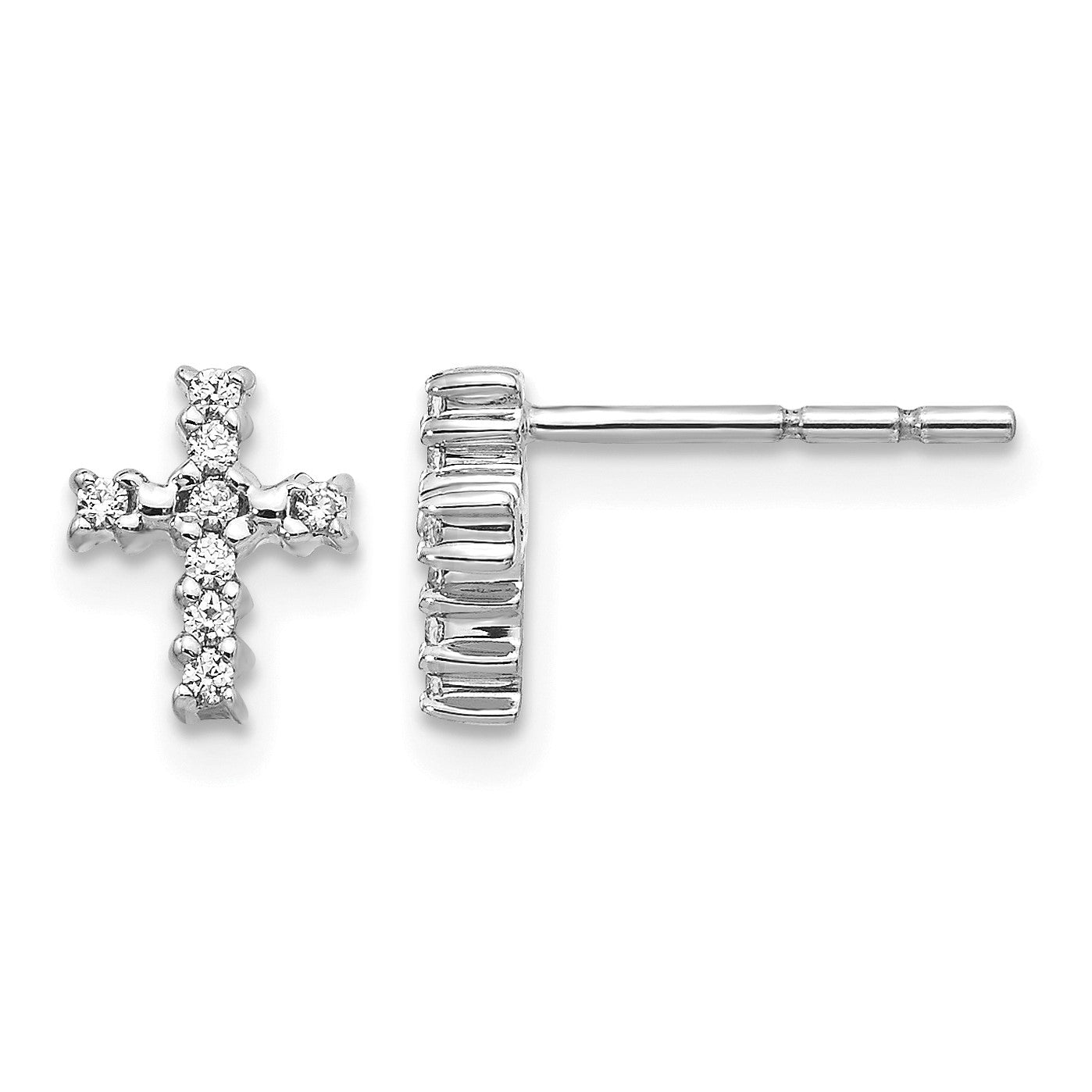 14k White Gold Polished 1/10 carat Diamond Small Cross Post Earrings