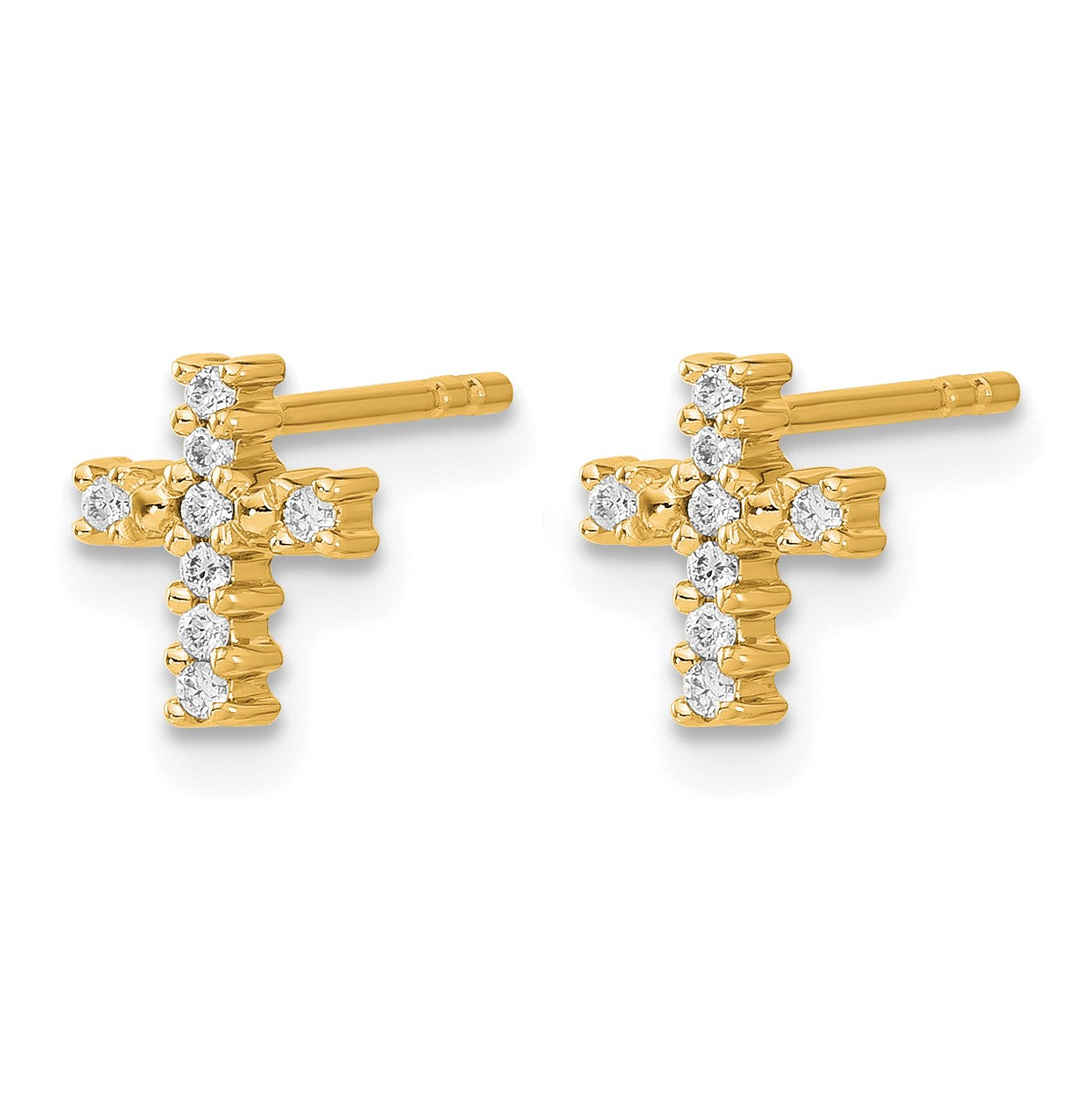 14k Polished 1/10 carat Diamond Small Cross Post Earrings
