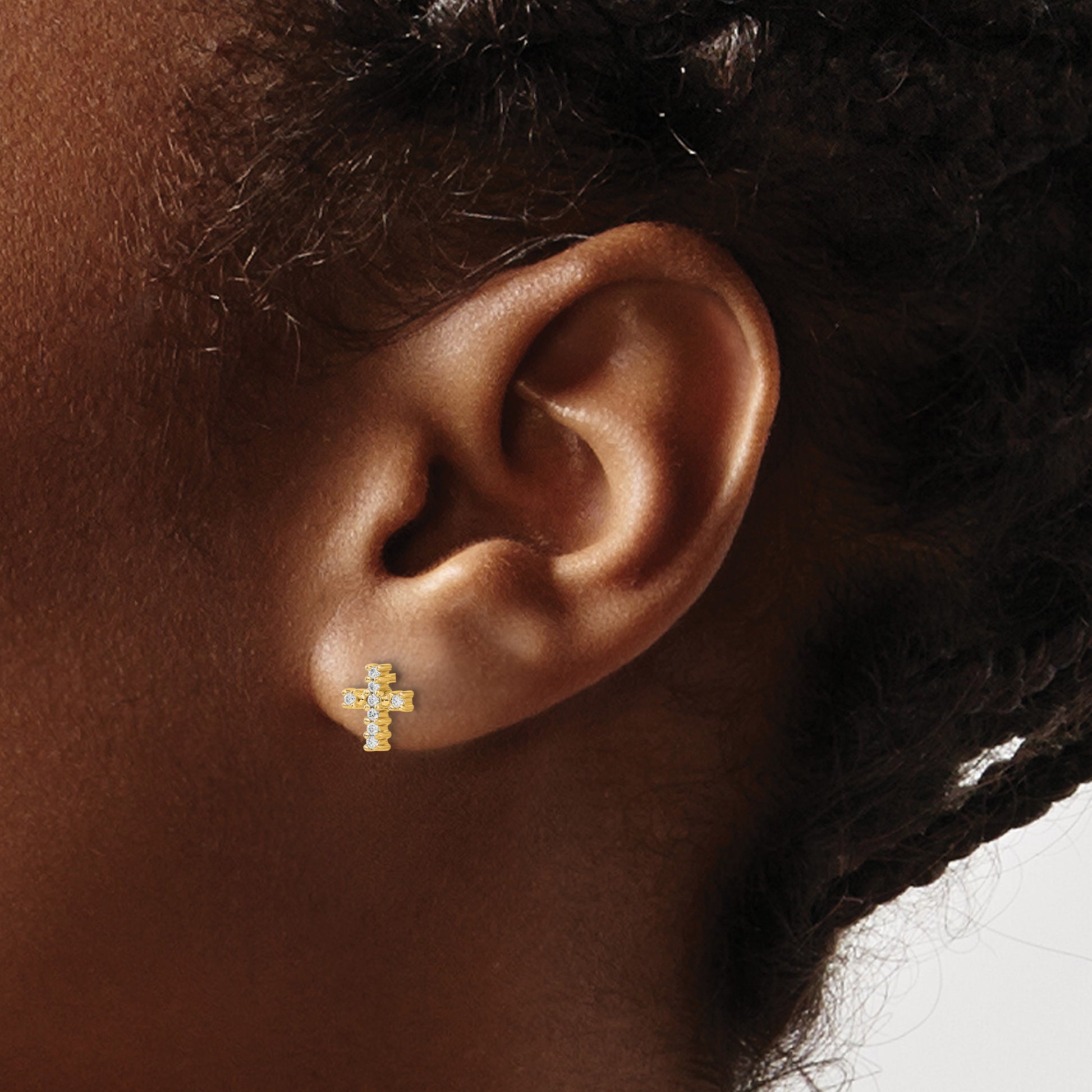 14k Polished 1/10 carat Diamond Small Cross Post Earrings
