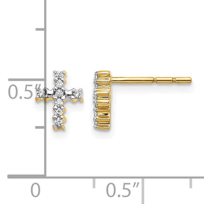 14k Polished 1/10 carat Diamond Small Cross Post Earrings