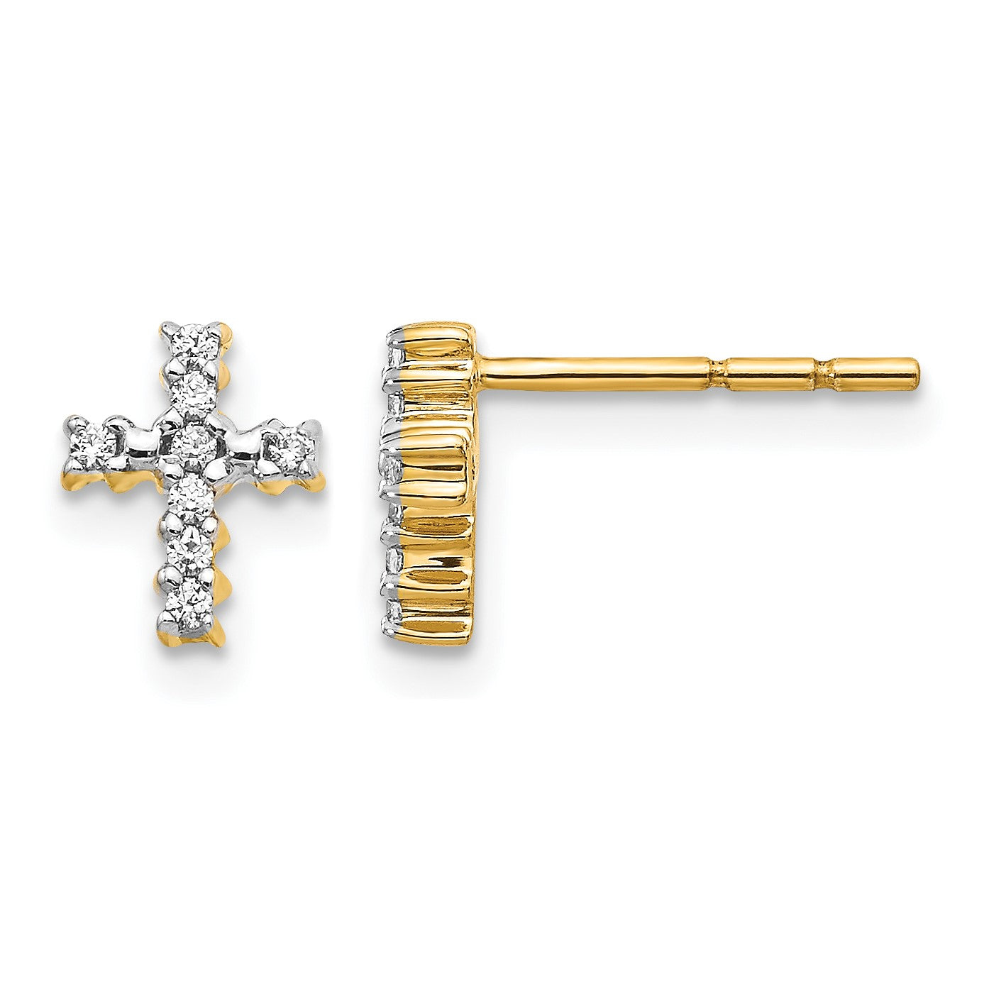 14k Polished 1/10 carat Diamond Small Cross Post Earrings