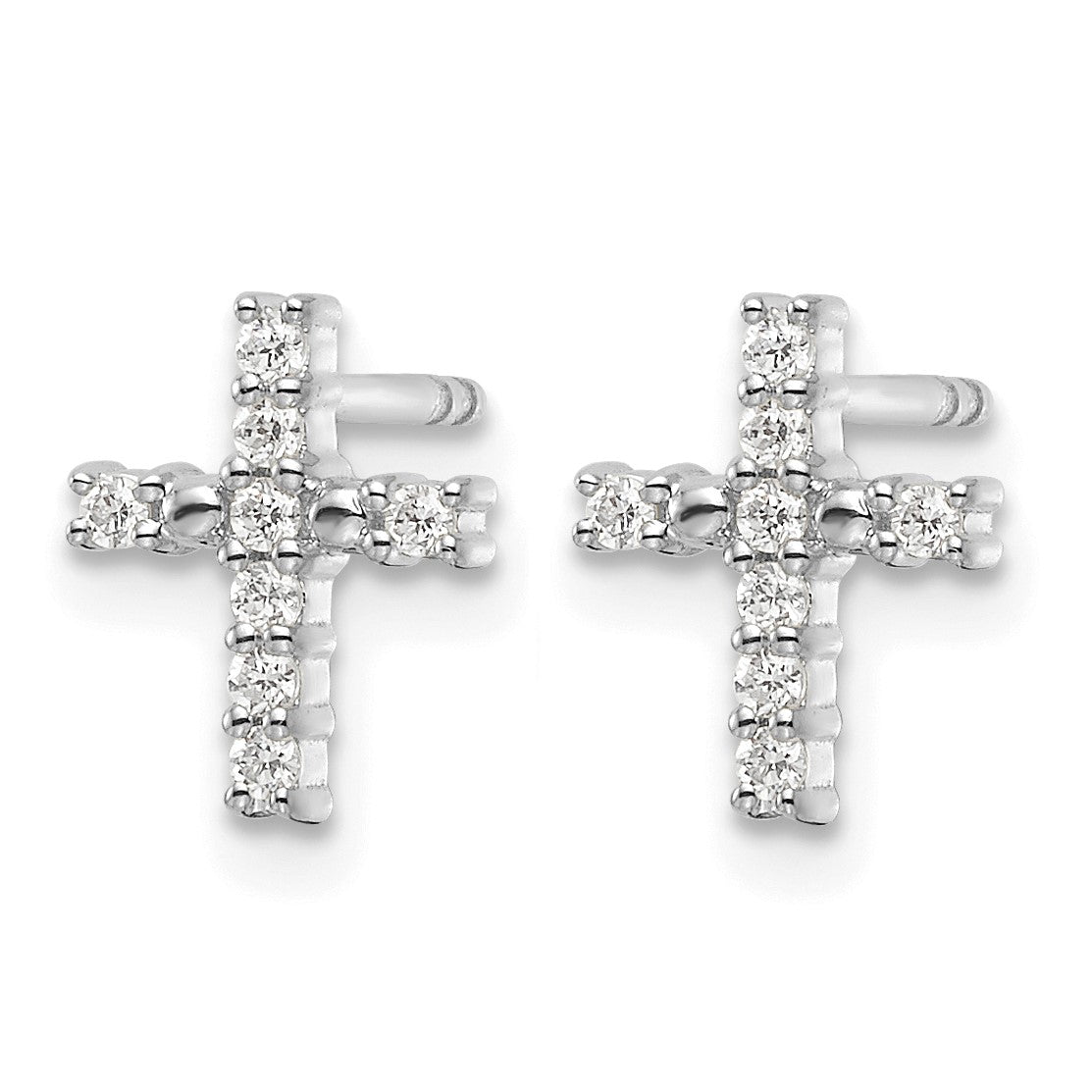 14k White Gold Polished 1/15 carat Diamond Cross Post Earrings