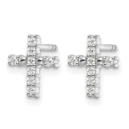 14k White Gold Polished 1/15 carat Diamond Cross Post Earrings