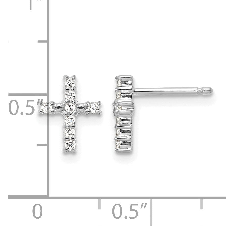 14k White Gold Polished 1/15 carat Diamond Cross Post Earrings