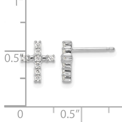 14k White Gold Polished 1/15 carat Diamond Cross Post Earrings