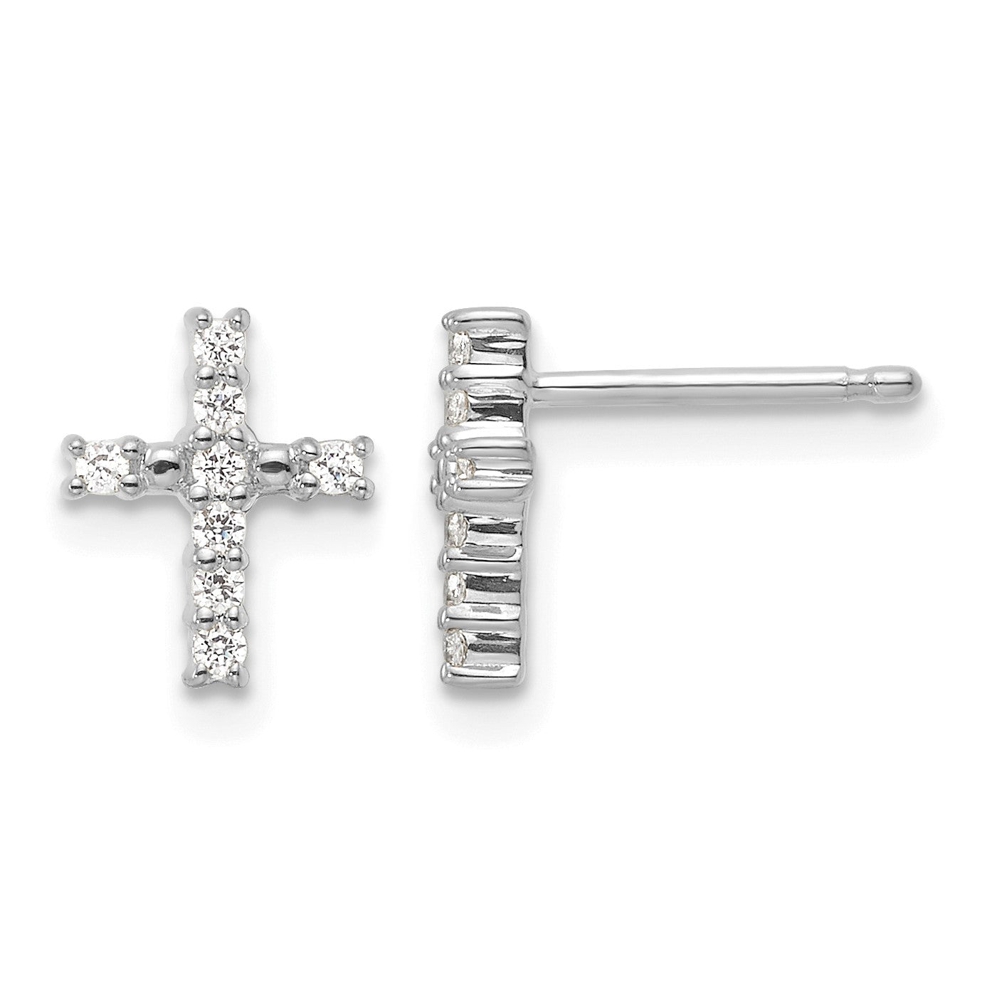 14k White Gold Polished 1/15 carat Diamond Cross Post Earrings