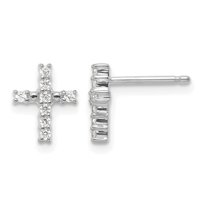 14k White Gold Polished 1/15 carat Diamond Cross Post Earrings