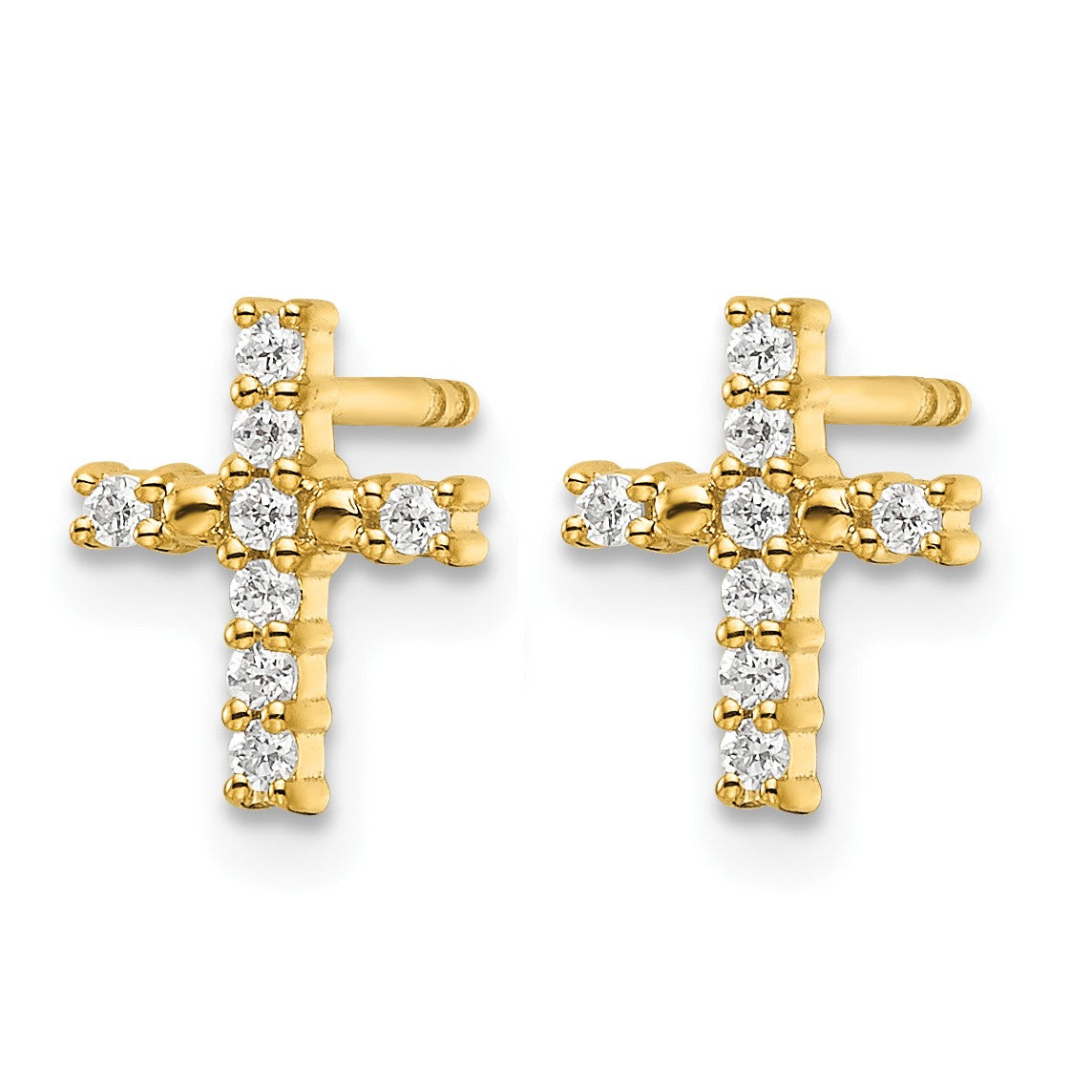 14k Polished 1/15 carat Diamond Cross Post Earrings
