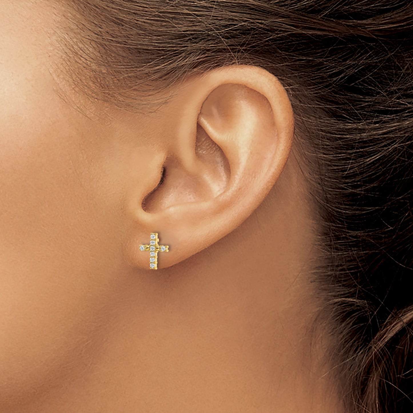 14k Polished 1/15 carat Diamond Cross Post Earrings