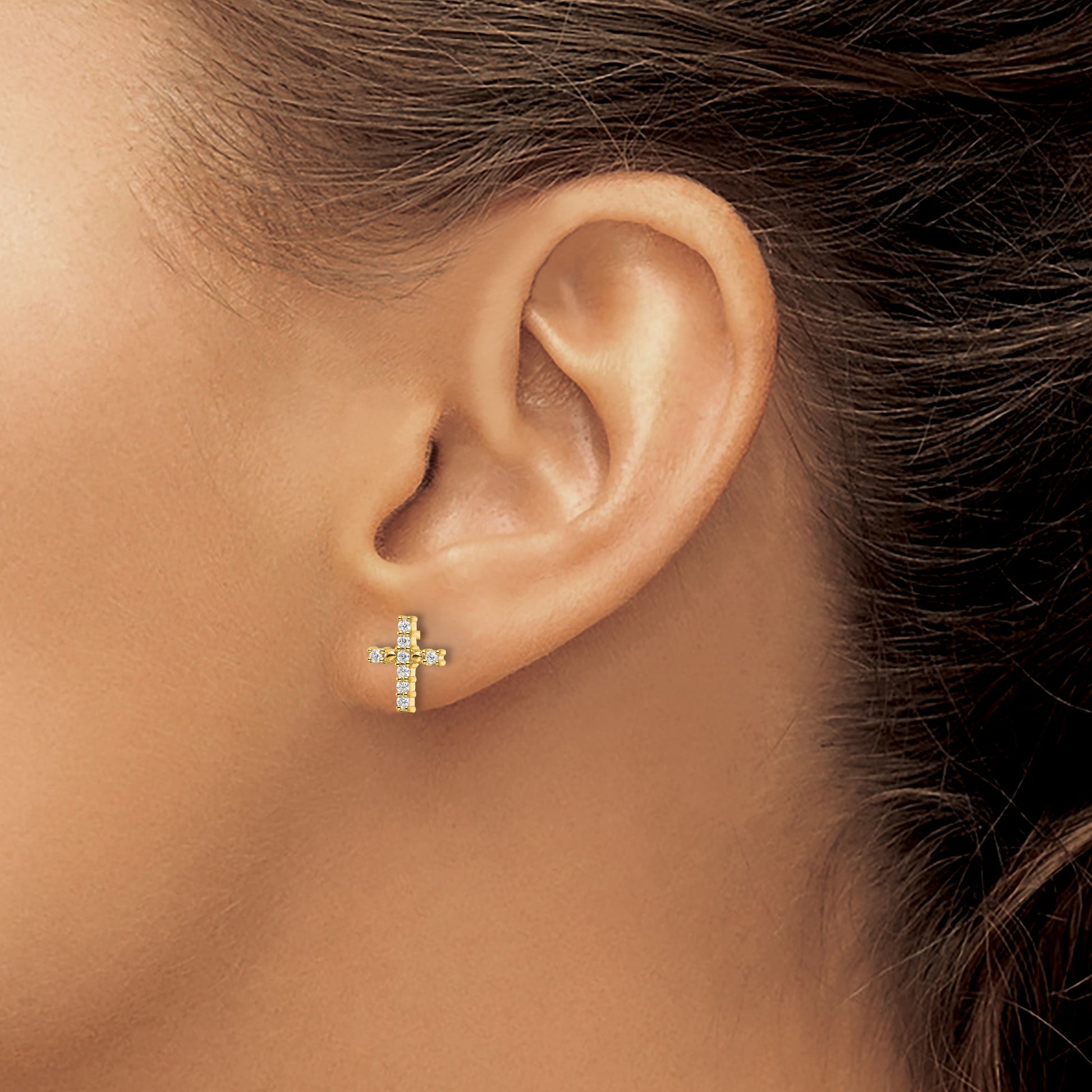 14k Polished 1/15 carat Diamond Cross Post Earrings