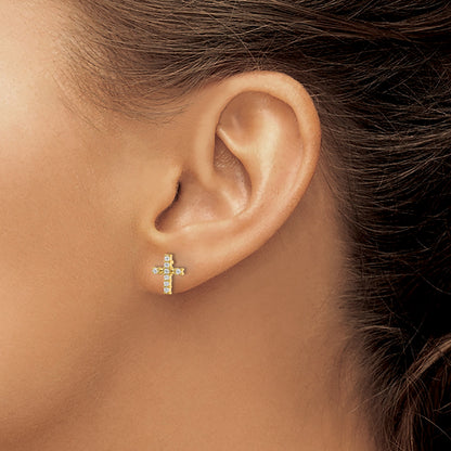 14k Polished 1/15 carat Diamond Cross Post Earrings