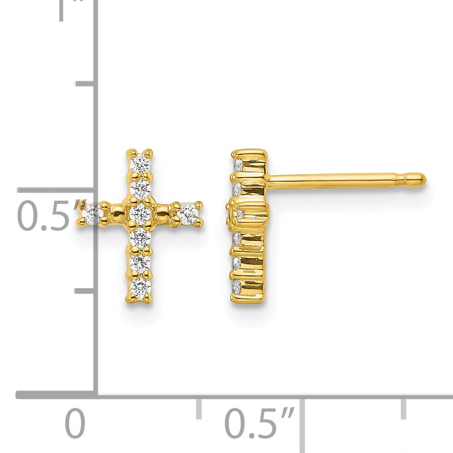 14k Polished 1/15 carat Diamond Cross Post Earrings