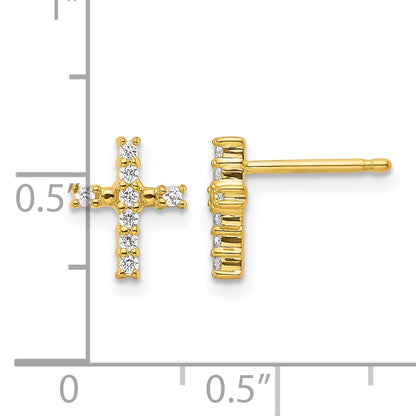 14k Polished 1/15 carat Diamond Cross Post Earrings