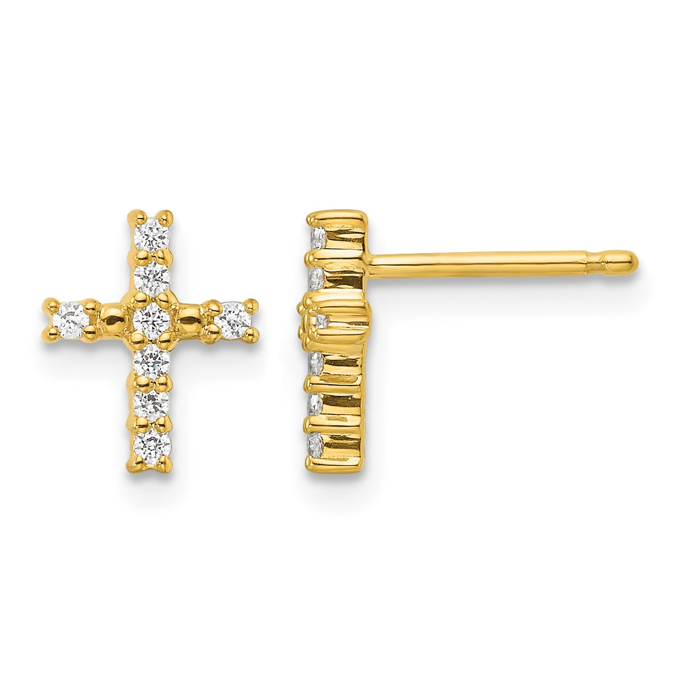 14k Polished 1/15 carat Diamond Cross Post Earrings
