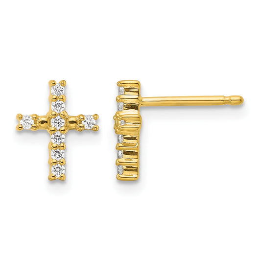 14k Polished 1/15 carat Diamond Cross Post Earrings