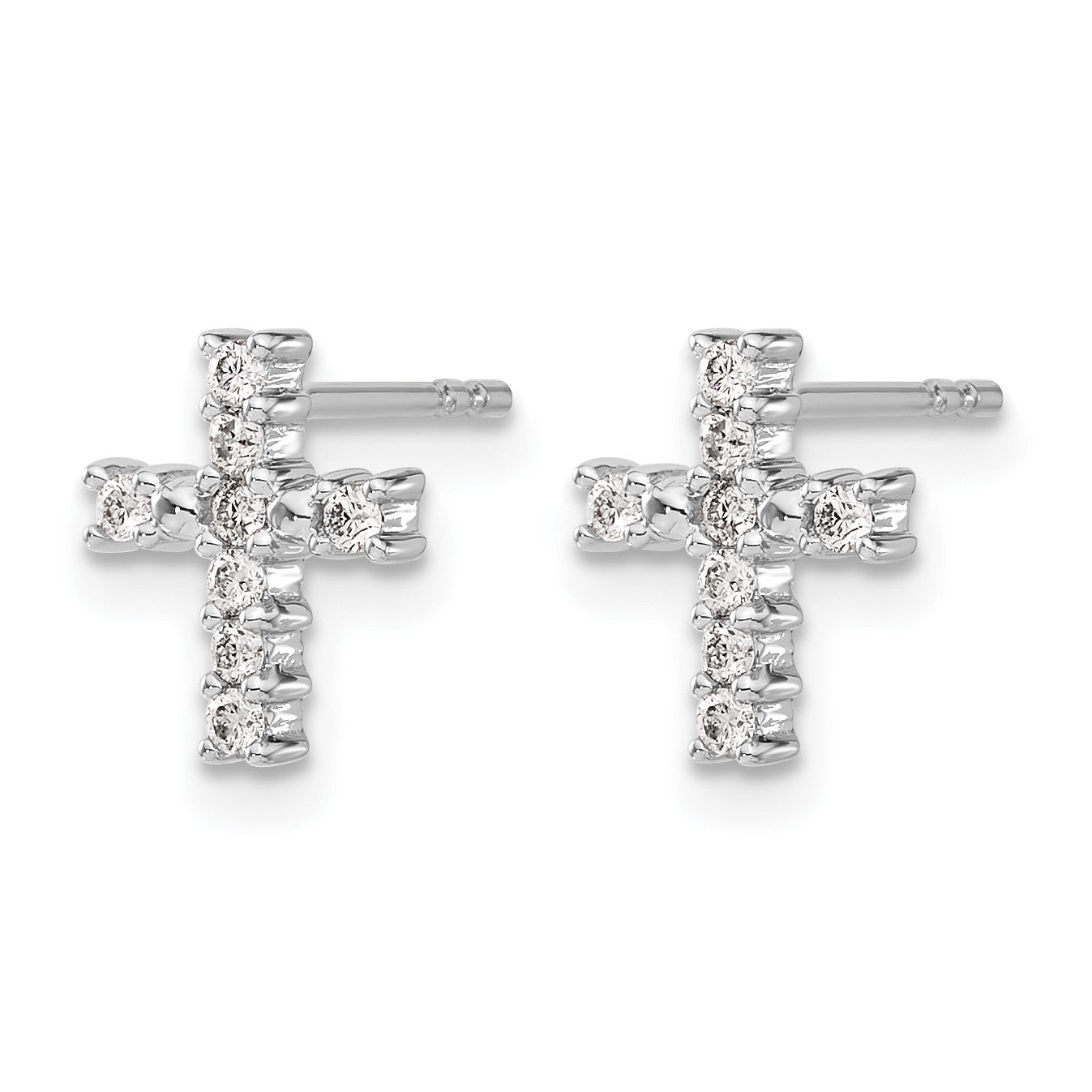 14k White Gold Polished 1/5 carat Diamond Cross Post Earrings