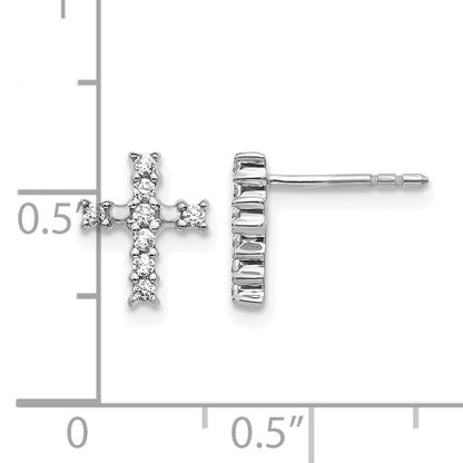 14k White Gold Polished 1/5 carat Diamond Cross Post Earrings