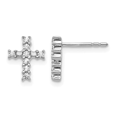 14k White Gold Polished 1/5 carat Diamond Cross Post Earrings