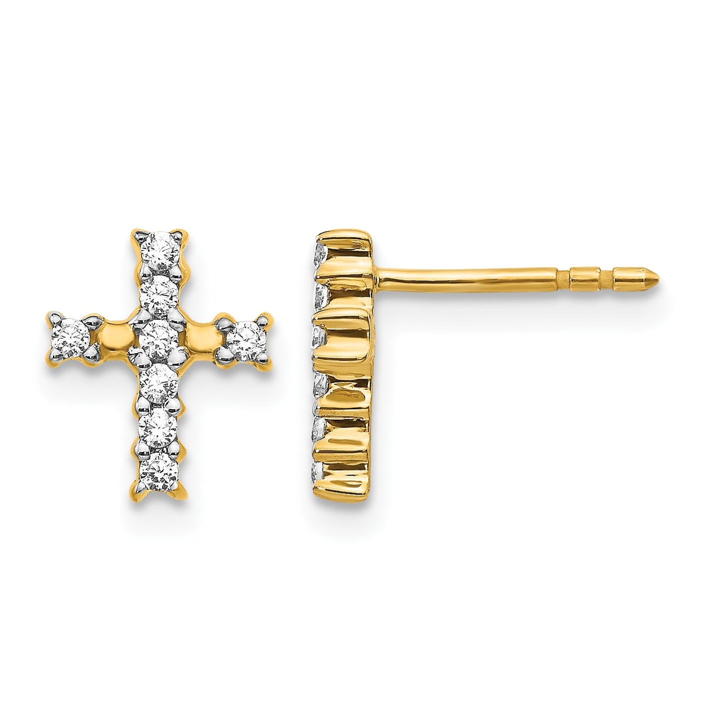 14k Polished 1/5 carat Diamond Cross Post Earrings