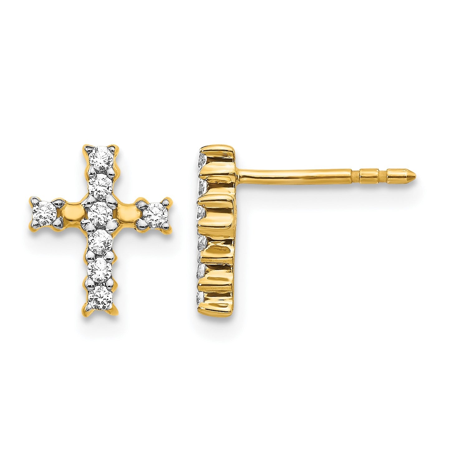 14k Polished 1/5 carat Diamond Cross Post Earrings