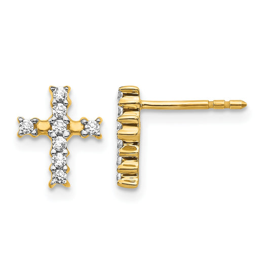 14k Polished 1/5 carat Diamond Cross Post Earrings