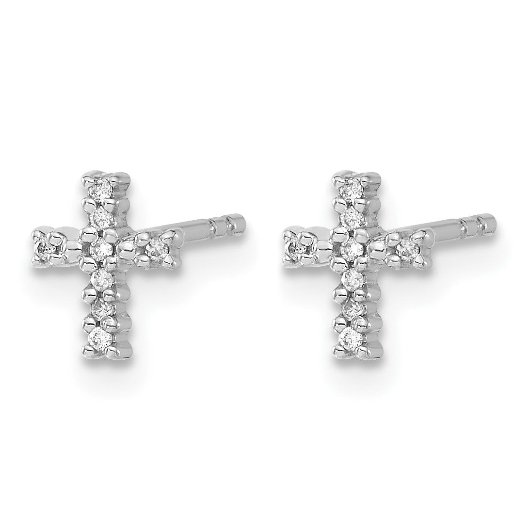 14k White Gold Polished 1/20 carat Diamond Small Cross Post Earrings