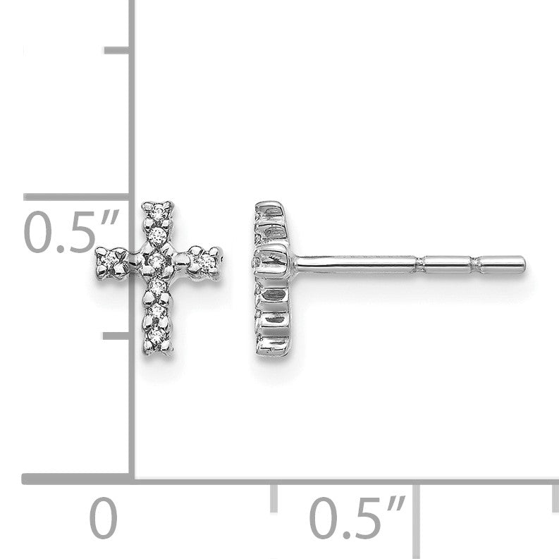 14k White Gold Polished 1/20 carat Diamond Small Cross Post Earrings