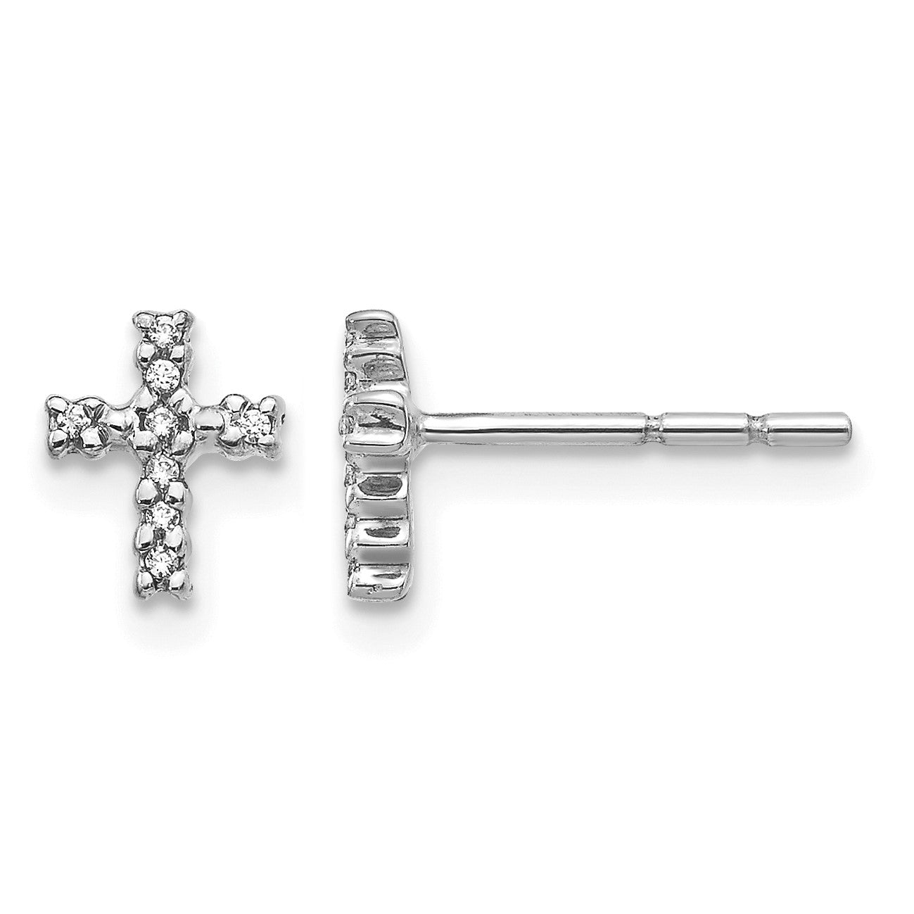 14k White Gold Polished 1/20 carat Diamond Small Cross Post Earrings