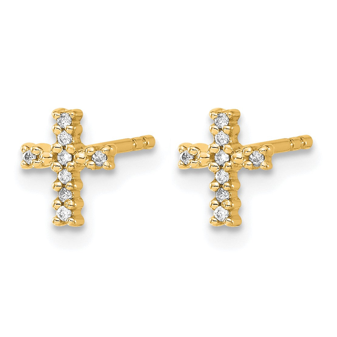 14k and White Rhodium 1/20 carat Diamond Small Cross Post Earrings